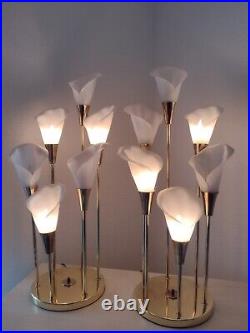 Vtg MCM Hollywood Regency Calla Lily Table Lamps Set 2