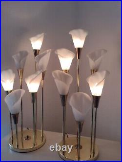 Vtg MCM Hollywood Regency Calla Lily Table Lamps Set 2