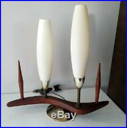 Vtg MCM Table Z Majestic Lamp 2 Shade Boomerang Danish Teak Atomic 1950 Eames
