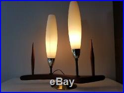 Vtg MCM Table Z Majestic Lamp 2 Shade Boomerang Danish Teak Atomic 1950 Eames