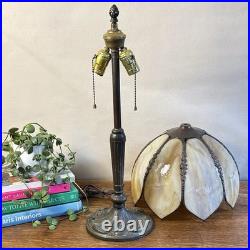 Vtg Meyda Tiffany Style Table Lamp Art Nouveau Yellow Slag Glass Shade