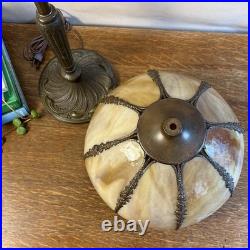 Vtg Meyda Tiffany Style Table Lamp Art Nouveau Yellow Slag Glass Shade Vtg Meyda Tiffany Style Table Lamp Art Nouveau Yellow Slag Glass Shade