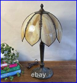 Vtg Meyda Tiffany Style Table Lamp Art Nouveau Yellow Slag Glass Shade