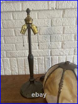 Vtg Meyda Tiffany Style Table Lamp Art Nouveau Yellow Slag Glass Shade