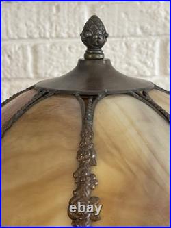 Vtg Meyda Tiffany Style Table Lamp Art Nouveau Yellow Slag Glass Shade