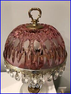 Vtg Michelotti Crystal Glass 30 Prism Boudoir Parlor Table Lamp Cranberry Large