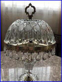 Vtg Michelotti Crystal Glass Prism Boudoir Parlor Lamp Clear & Gold Tone 16