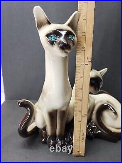 Vtg Mid Century 1958 LANE & Co. Ceramic Siamese Cats TV Table Lamp blue eyes