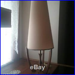 Vtg Mid Century Danish Modern Eames Teak Wood Brass Tall Table Cone Lamp