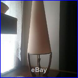 Vtg Mid Century Danish Modern Eames Teak Wood Brass Tall Table Cone Lamp