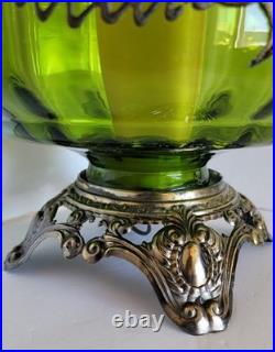 Vtg Mid Century Hollywood Regency Optical Green Glass & Brass Table Lamp