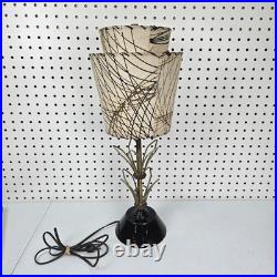 Vtg Mid Century Modern Atomic Dual fiberglass shade table lamp Gold Black