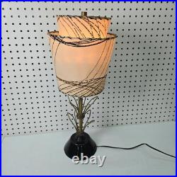 Vtg Mid Century Modern Atomic Dual fiberglass shade table lamp Gold Black