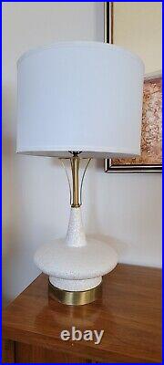 Vtg Mid Century Modern Atomic White Ceramic Saucer Table Lamp 32