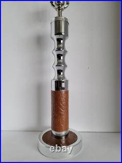 Vtg Mid Century Modern Chrome & Naugahyde Leather Table Lamp & Original Shade