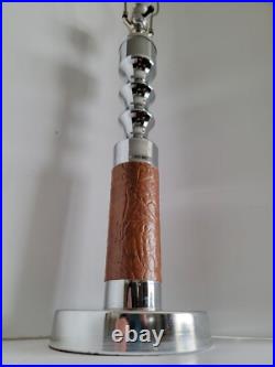 Vtg Mid Century Modern Chrome & Naugahyde Leather Table Lamp & Original Shade