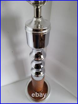 Vtg Mid Century Modern Chrome & Naugahyde Leather Table Lamp & Original Shade