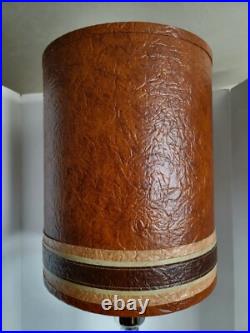 Vtg Mid Century Modern Chrome & Naugahyde Leather Table Lamp & Original Shade