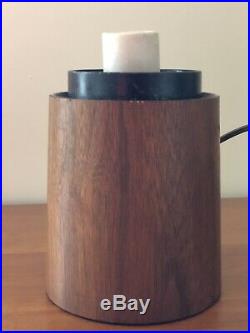 Vtg Mid Century Modern Curry Laurel Mushroom Lamp Walnut Wood Veneer Cylinder