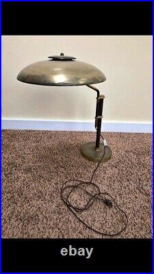 Vtg Mid Century Modern Dazor GE Adjustable Brass Desk Lamp Atomic Saucer