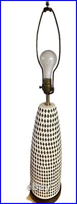Vtg Mid Century Modern Grooved Bisque Ceramic & Wood Table lamp Artemis Studios