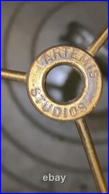 Vtg Mid Century Modern Grooved Bisque Ceramic & Wood Table lamp Artemis Studios