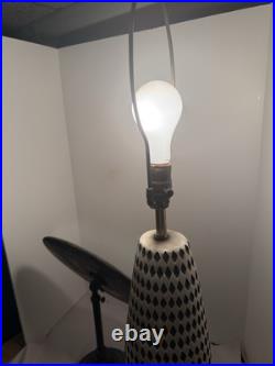 Vtg Mid Century Modern Grooved Bisque Ceramic & Wood Table lamp Artemis Studios Vtg Mid Century Modern Grooved Bisque Ceramic & Wood Table lamp Artemis Studios