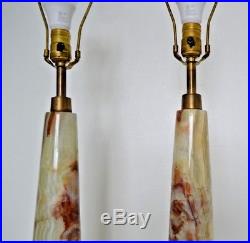 Vtg Mid Century Modern Hollywood Regency Marble Onyx Cylinder Column Table Lamps