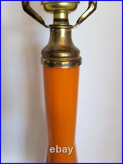 Vtg Mid Century Modern TALL Tapered Orange Glass & Brass Table Lamp 34