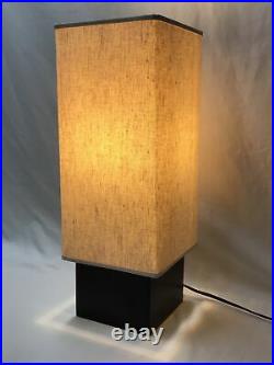 Vtg Mid Century Modern Table Lamp Danish 60s Style Square Wood Base Cube Minimal