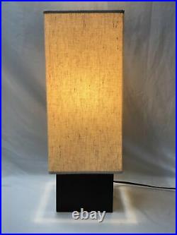 Vtg Mid Century Modern Table Lamp Danish 60s Style Square Wood Base Cube Minimal