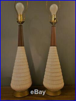 Vtg Mid Century Modern Table Lamps Pair 1960s 3 Way Light Retro Danish Ceramic