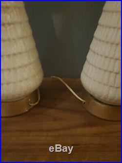 Vtg Mid Century Modern Table Lamps Pair 1960s 3 Way Light Retro Danish Ceramic