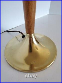 Vtg Mid Century Modern wood & Brass Atomic Rocket Table Lamp 27