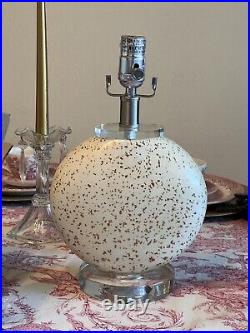 Vtg Mid Century Murano Glass Table Lamp, Cream with Gold Confetti Flecks