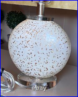 Vtg Mid Century Murano Glass Table Lamp, Cream with Gold Confetti Flecks
