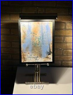 Vtg Modern French Hollywood Regency Brass Easel Display Art Light Table Lamp Old