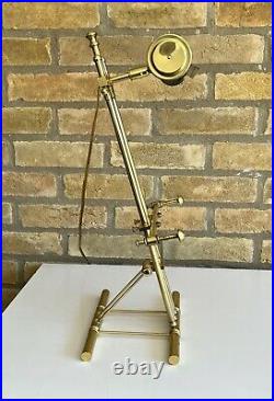 Vtg Modern French Hollywood Regency Brass Easel Display Art Light Table Lamp Old