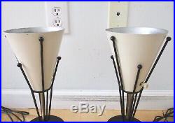 Vtg PR 50s Atomic Space Age Torch Table Lamps Orig Parchment Shades Mid Century