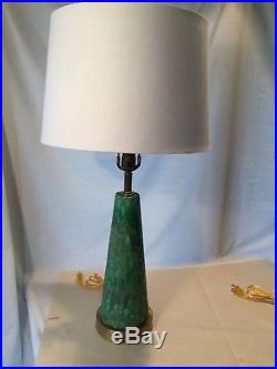 Vtg Pair 2 Mid Century Modern 1960 1970 Drip Lava Glaze Green Blue Table Lamps