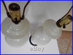 Vtg. Pair (2) Mid Century Modern Tall White Ginger Jar Lamps Hollywood Regency