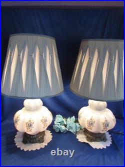 Vtg Pair MID Century Hollywood Regency Falkenstein Blue Floral Buble Table Lamps