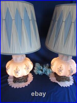 Vtg Pair MID Century Hollywood Regency Falkenstein Blue Floral Buble Table Lamps Vtg Pair MID Century Hollywood Regency Falkenstein Blue Floral Buble Table Lamps