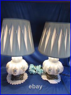 Vtg Pair MID Century Hollywood Regency Falkenstein Blue Floral Buble Table Lamps