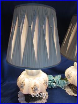 Vtg Pair MID Century Hollywood Regency Falkenstein Blue Floral Buble Table Lamps