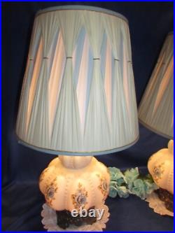 Vtg Pair MID Century Hollywood Regency Falkenstein Blue Floral Buble Table Lamps