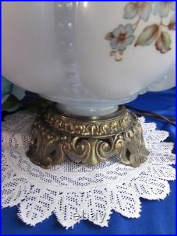 Vtg Pair MID Century Hollywood Regency Falkenstein Blue Floral Buble Table Lamps