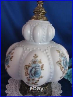 Vtg Pair MID Century Hollywood Regency Falkenstein Blue Floral Buble Table Lamps Vtg Pair MID Century Hollywood Regency Falkenstein Blue Floral Buble Table Lamps