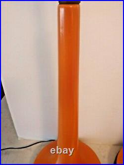 Vtg Pair MID Century Modern Orange Metal Table Lamps Atomic Eames Danish