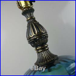 Vtg Pair Mid Century Blue Glass Table Lamps Falkenstein Hollywood Regency Lrg
